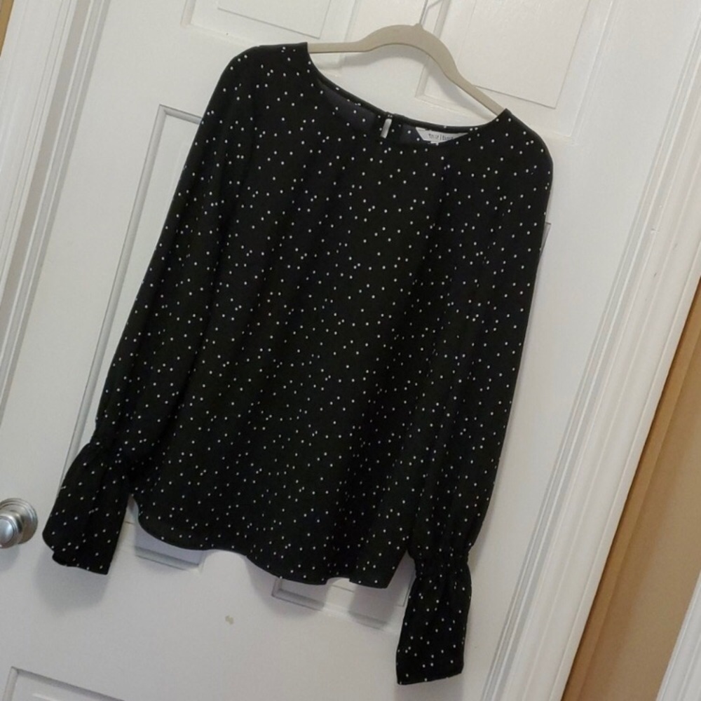 White House Black Market Black Blouse with White Dot Print